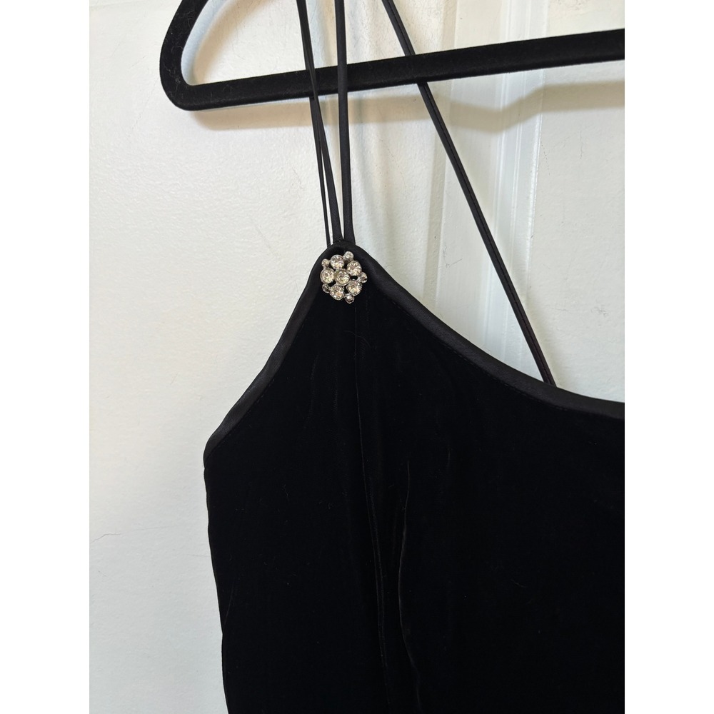 Lori Ann Petite Montreal Black Velvet Mini Dress Rhinestone Strappy Vintage 12P - Picture 3 of 9
